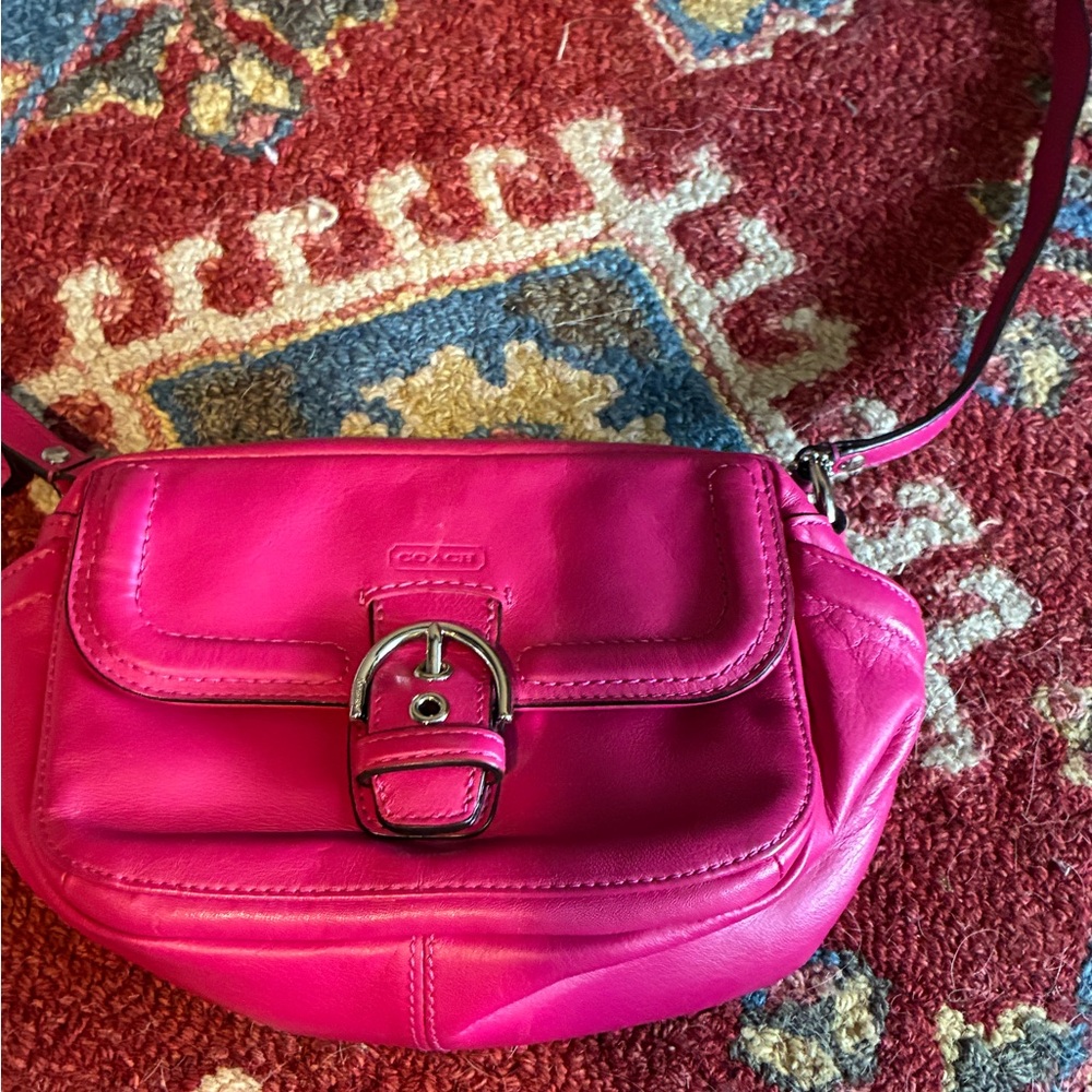 Coach Hot Pink Leather Buckle Crossbody Bag